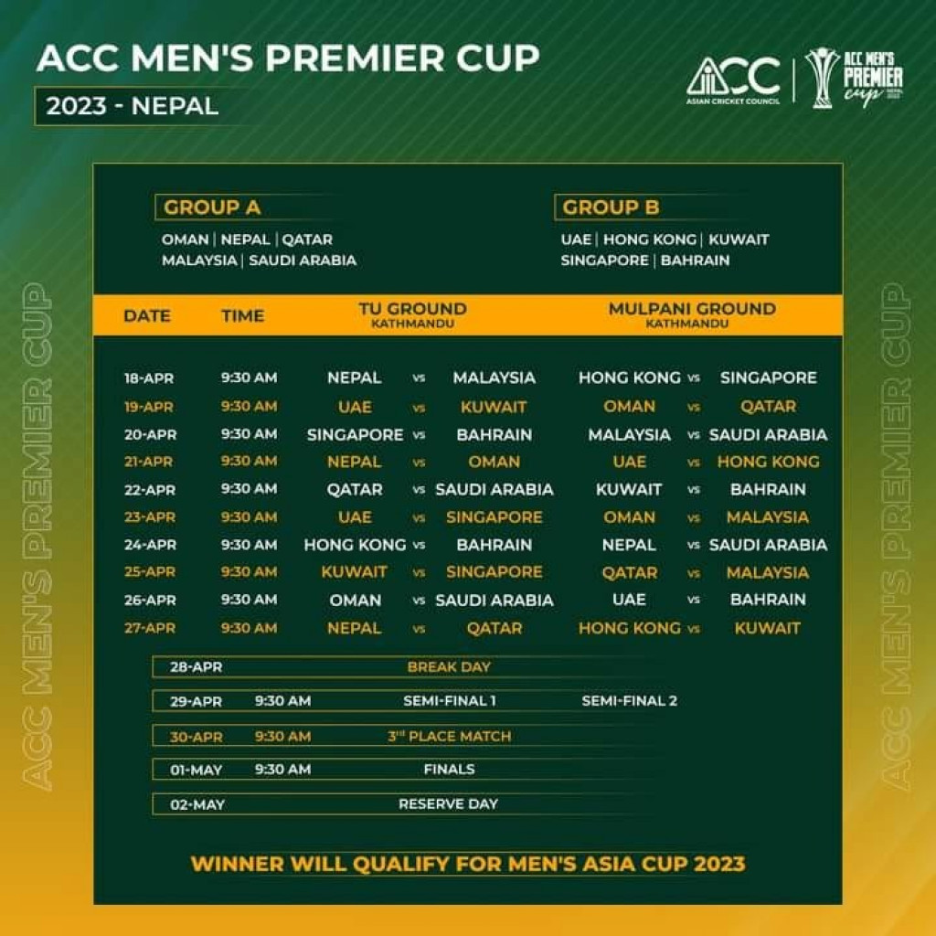 ACC Premier Cup schedule announced Nepalnews