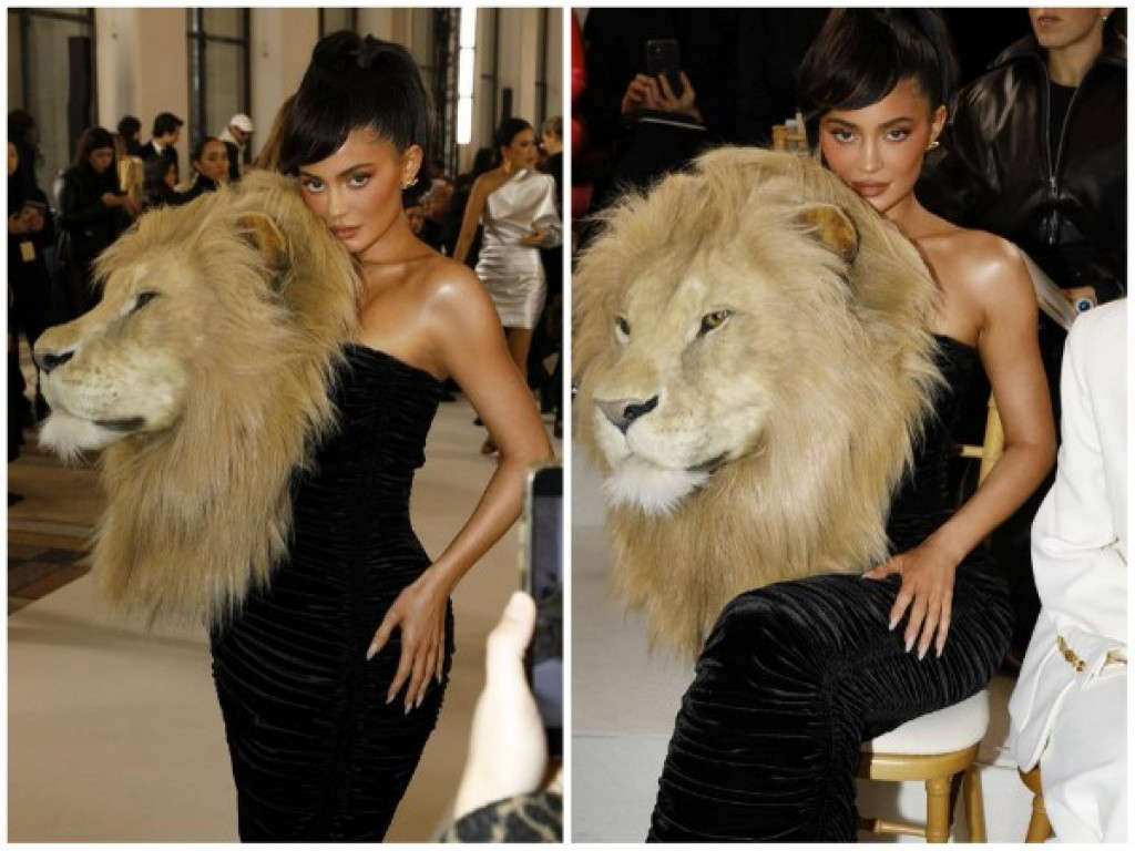 Kylie Jenner wears giant lion head for a show